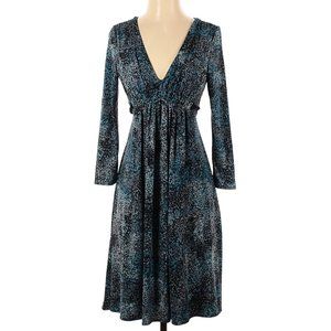 BCBGMAXAZRIA Dress Blue Black Long Sleeve V-neck A-Line Size S #268